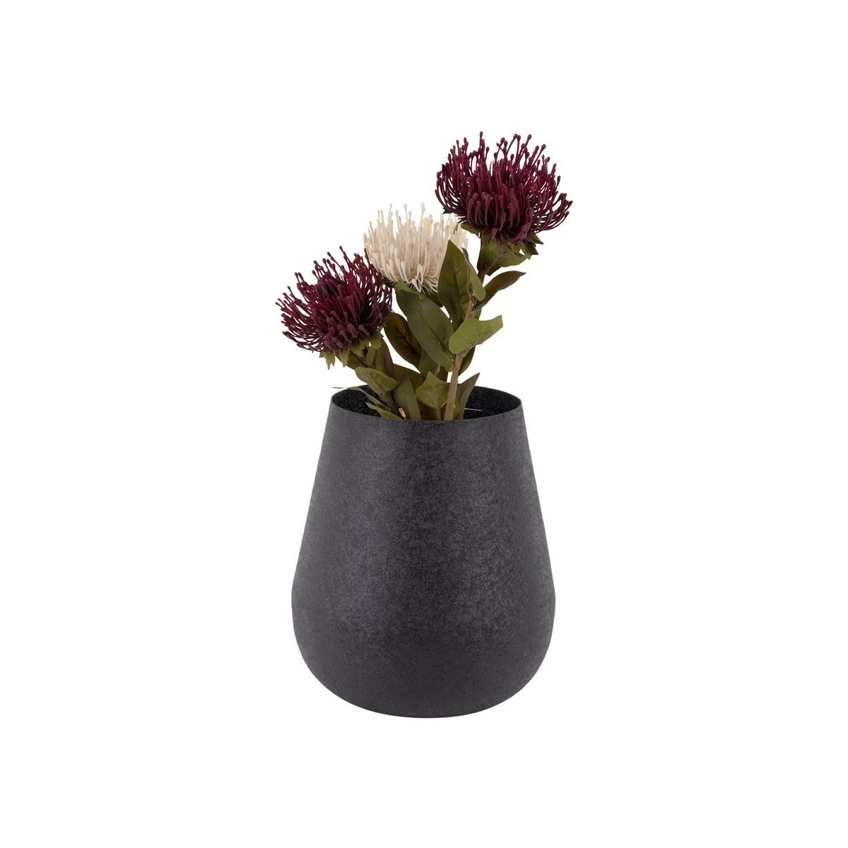 Ruwe vaas zwart met bloemen