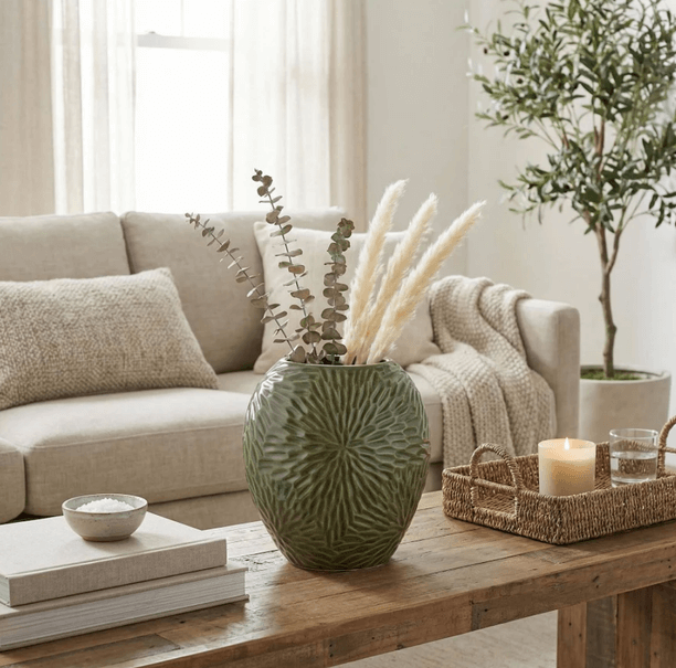 Platte Vaas met bloemen