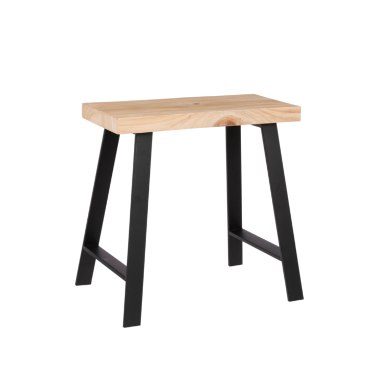 Houten krukje met metalen poten