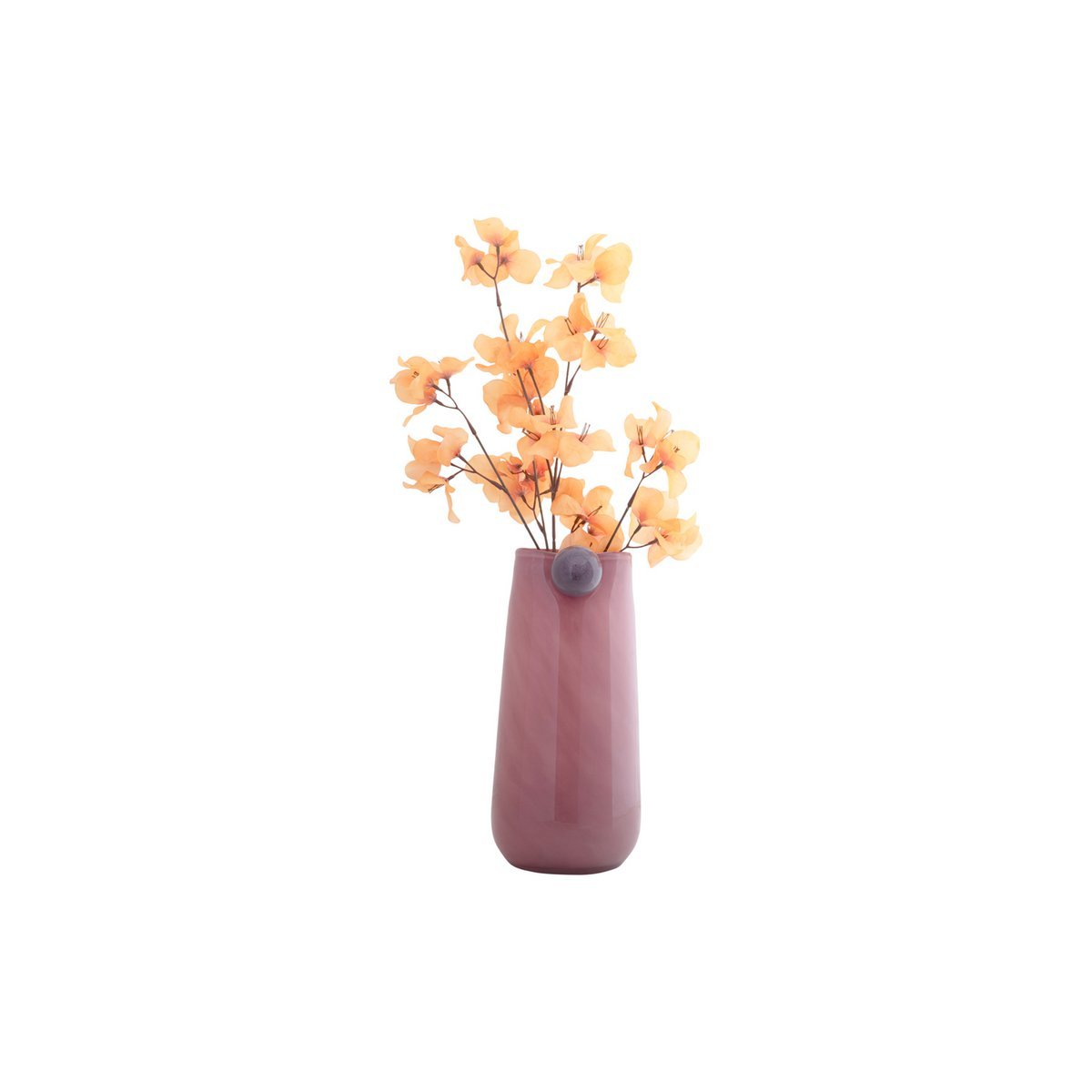 Glazen vaas paars met bloemen