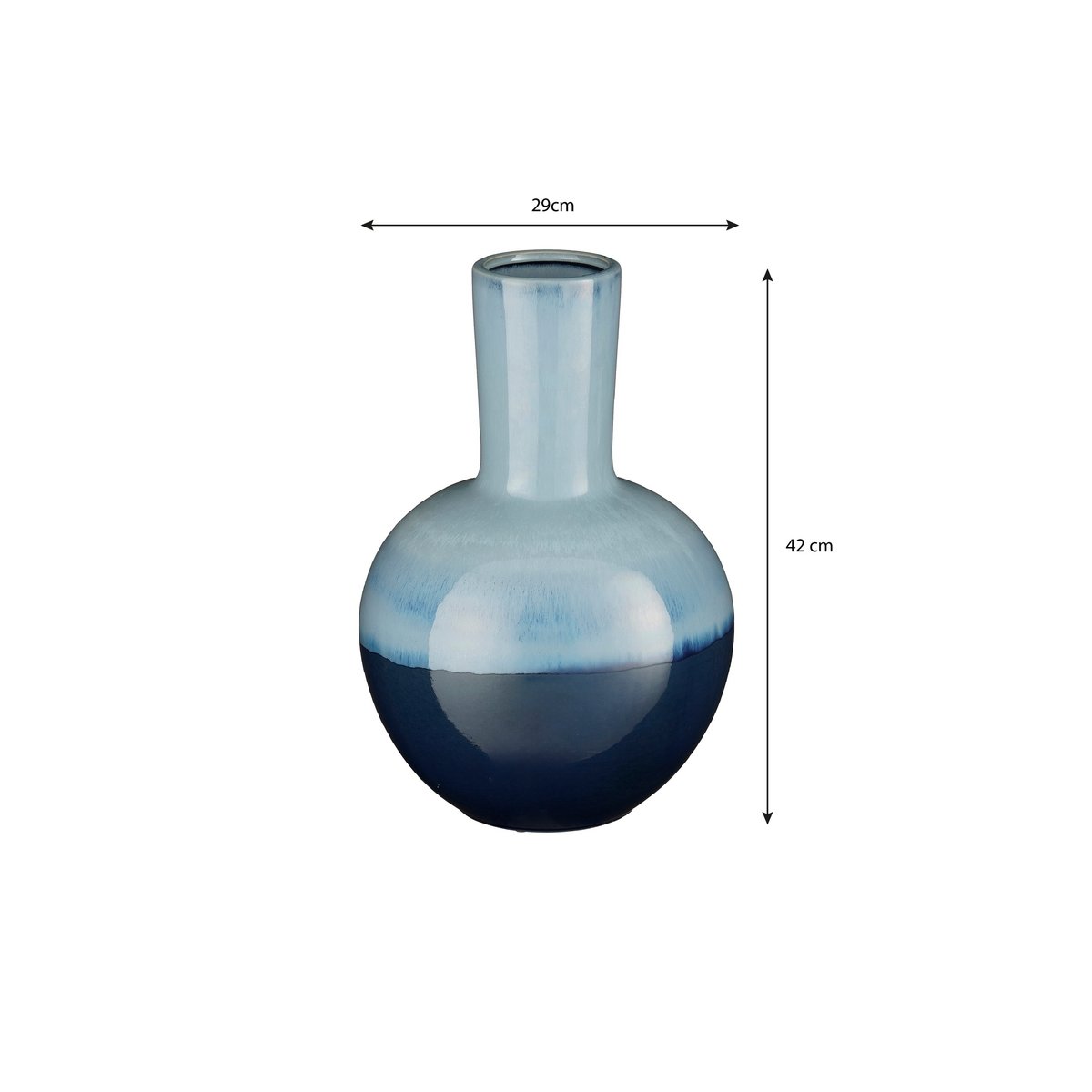 Blauwe keramieken vaas afmetingen