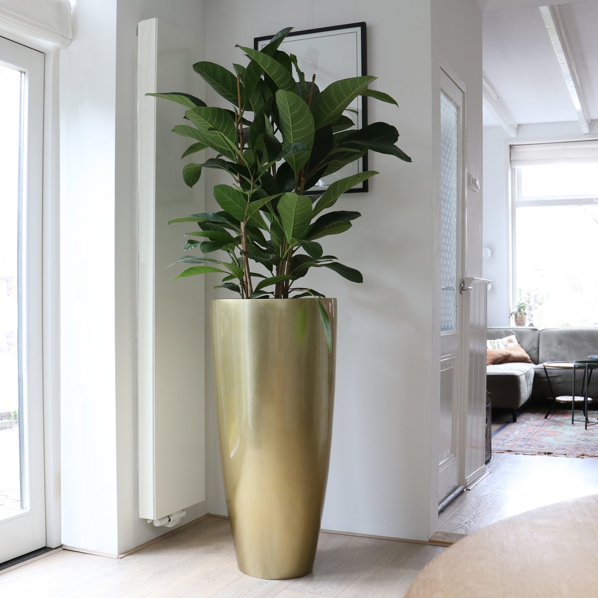 Smalle bloempot goud met plant