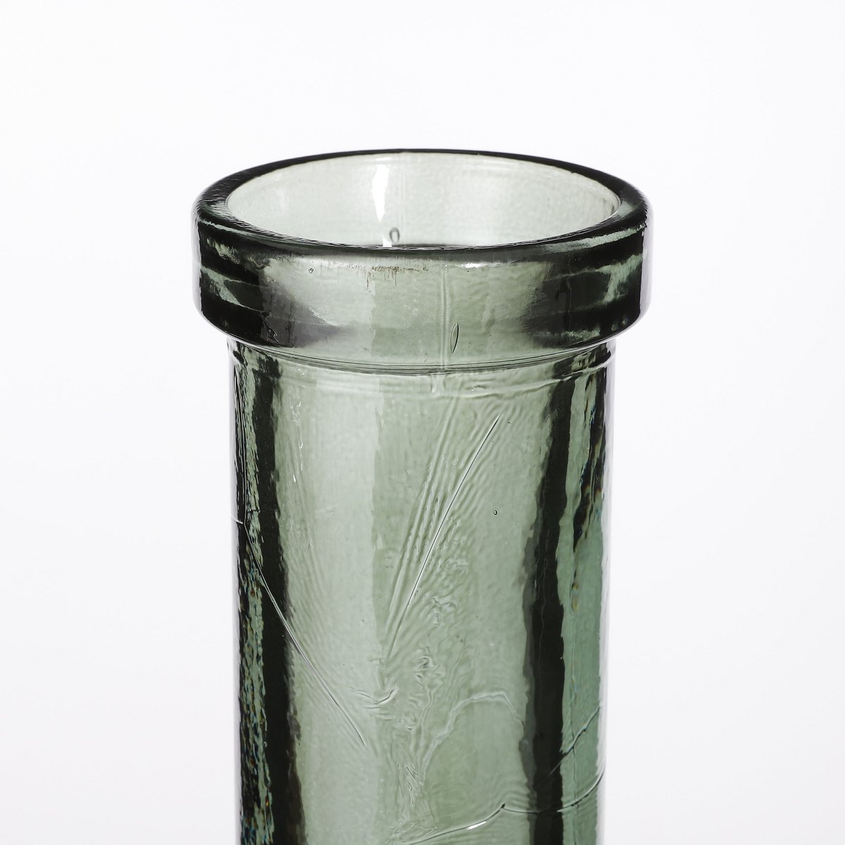 Groene glazen flesvaas bovenkant