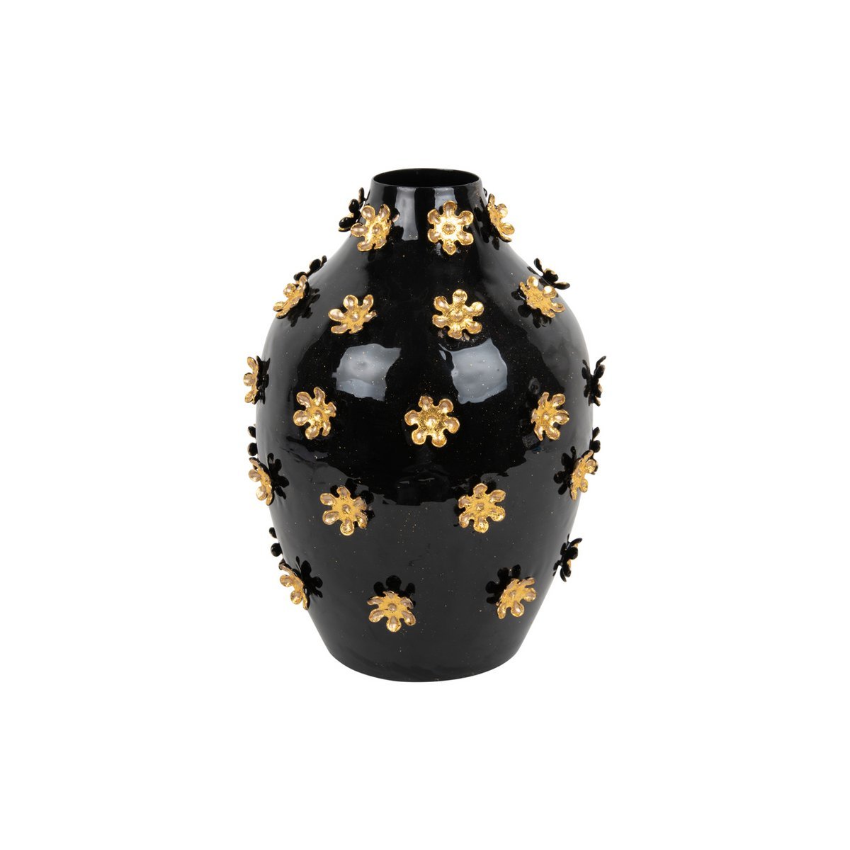 Zwarte vaas gouden bloemen