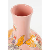 Roze vaas met bloemen bovenkant