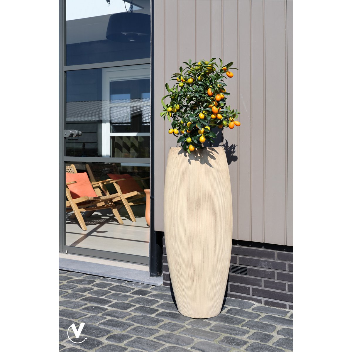 Hout look plantenpot buiten