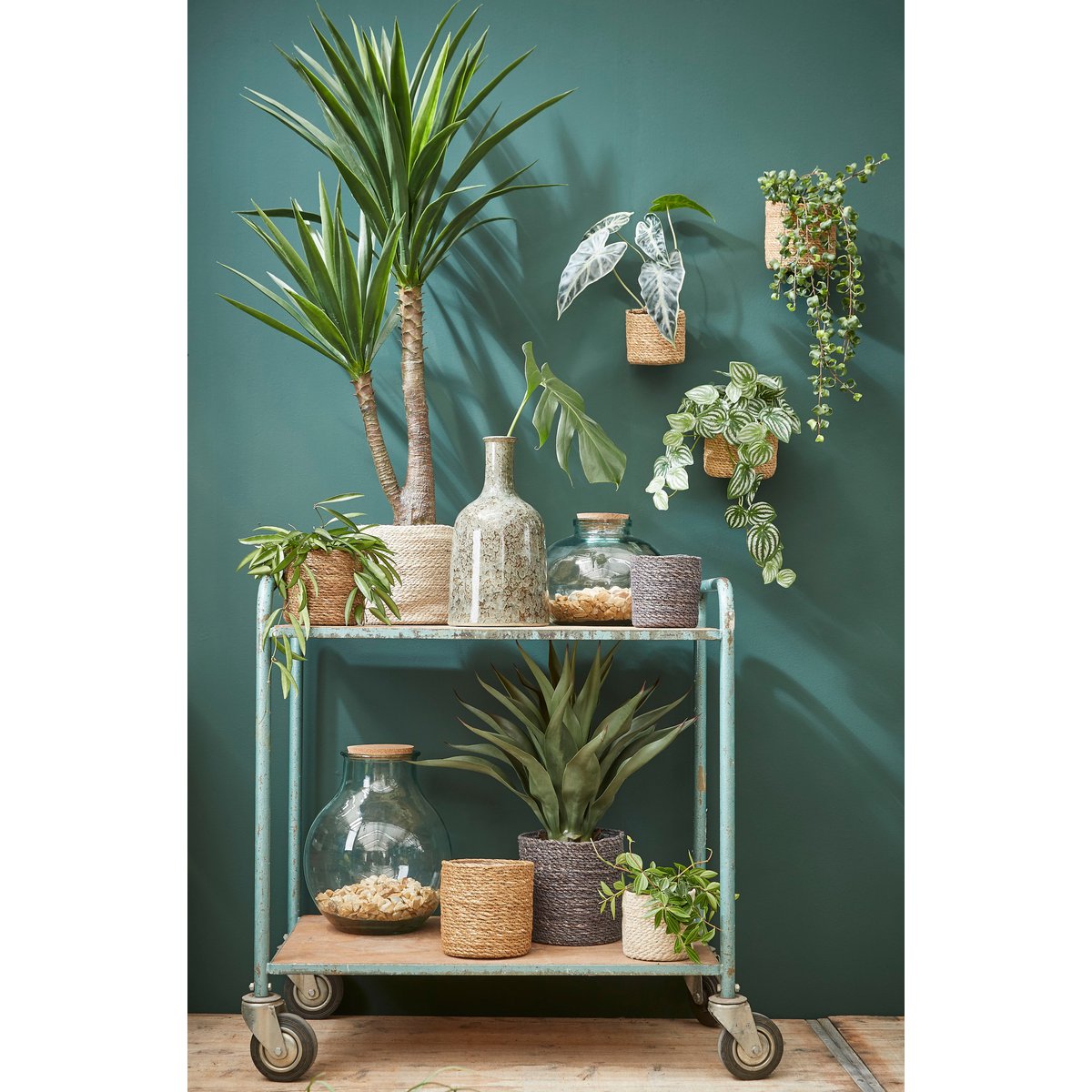 Rieten plantenmanden set van 3