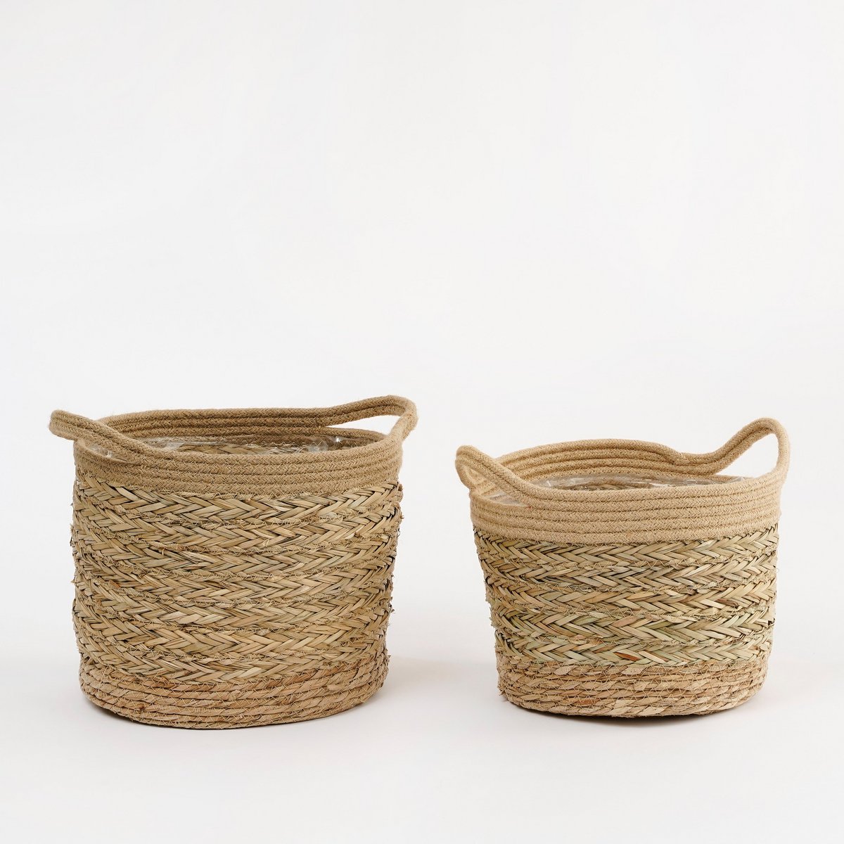 Rieten plantenmand set van 2