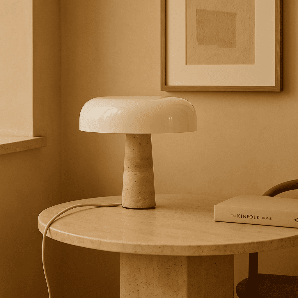 Tavertijn lamp met wit glas op tafel