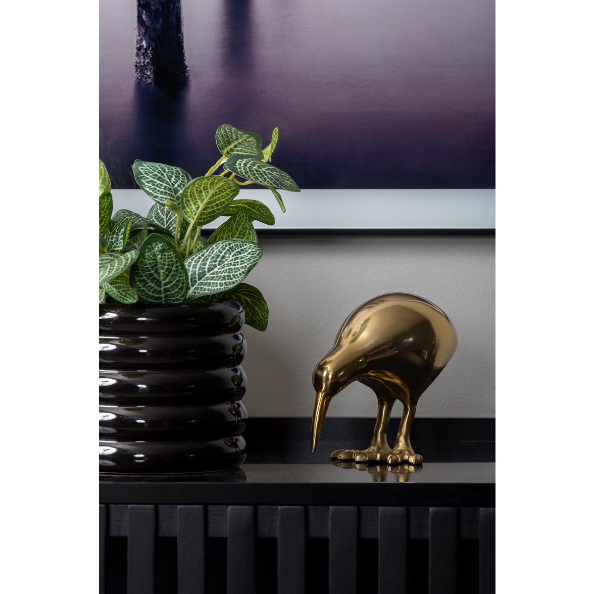 Vogel kiwi standbeeld goud